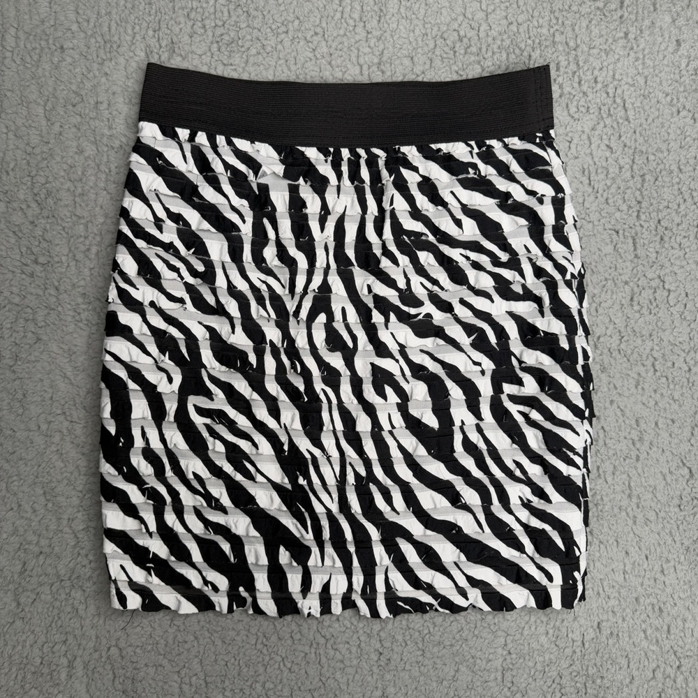 L8teR zebra print mini skirt black white ruched textured size M Y2K going out - Picture 2 of 7